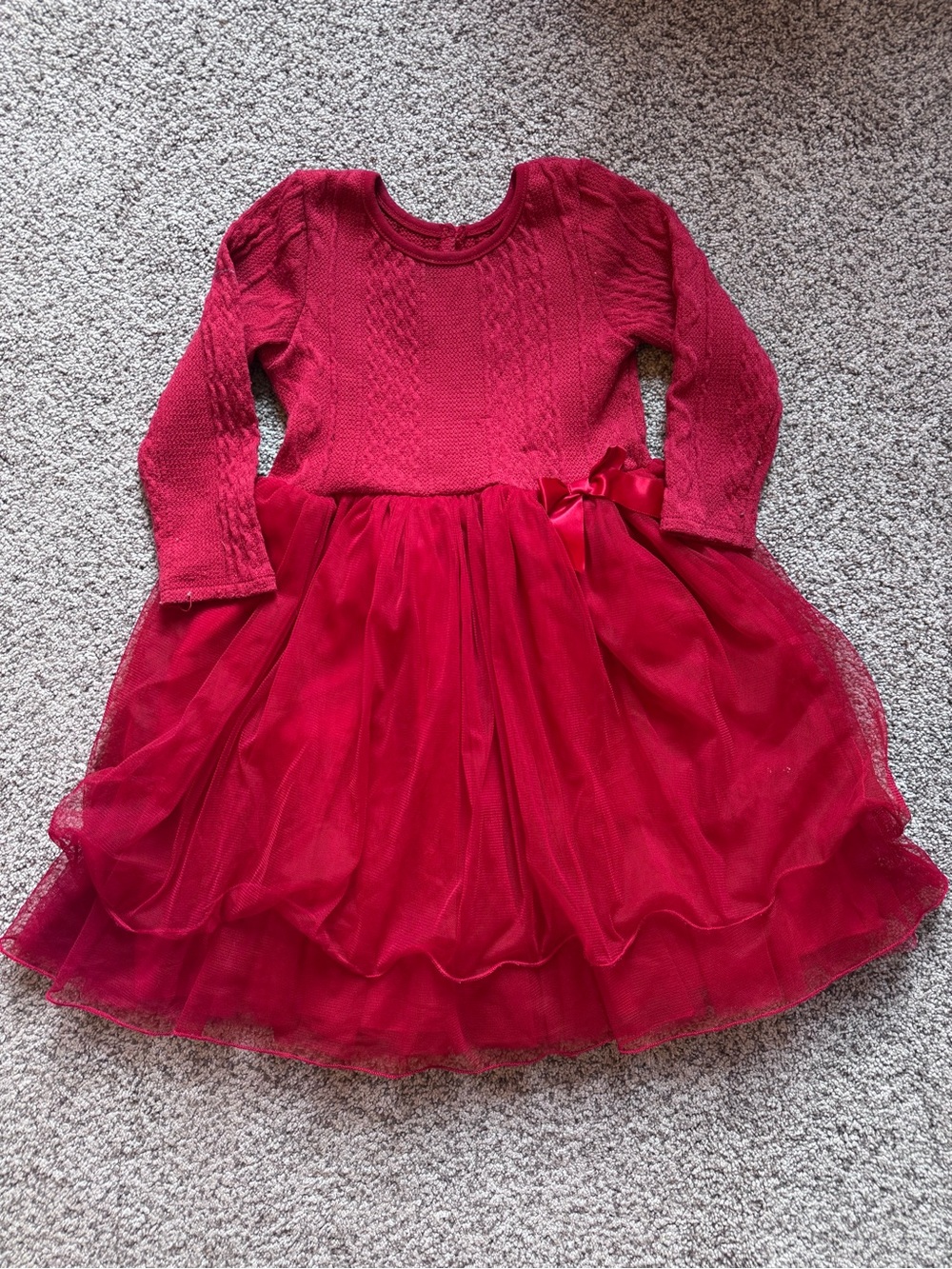 Girls Red Tulle Knit Party Dress